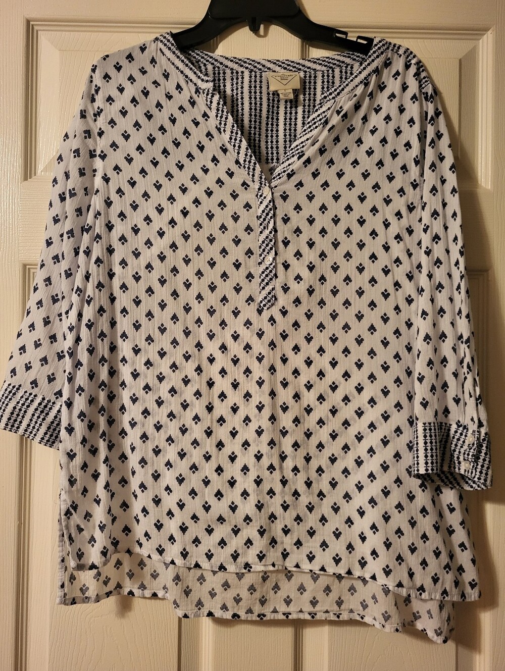 St. John's Bay White and Navy Printed V-Neck Tunic